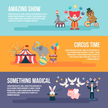 düz dizi kartı sirk insanlar, hayvanlar, öğeleri