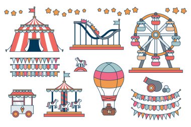 Satırı simgesi sirk cazibe öğeleri kümesi