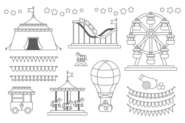 Ensemble d'icônes de ligne Eléments d'attraction Circus — Image vectorielle