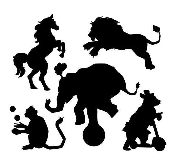 Set of Circus silhouette animals performance isolated on white — Stock Vector