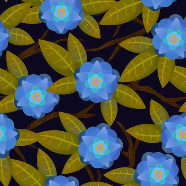 Patrón floral abstracto sin costuras azul para niña — Vector de stock