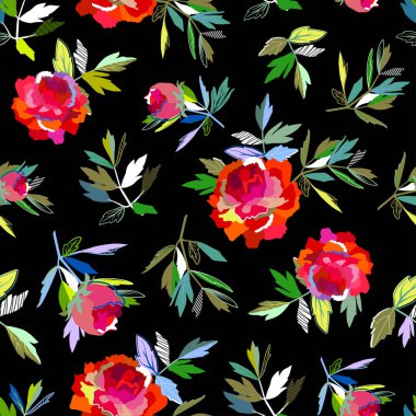 Sorunsuz soyut çiçek desenli kırmızı siyah kız için