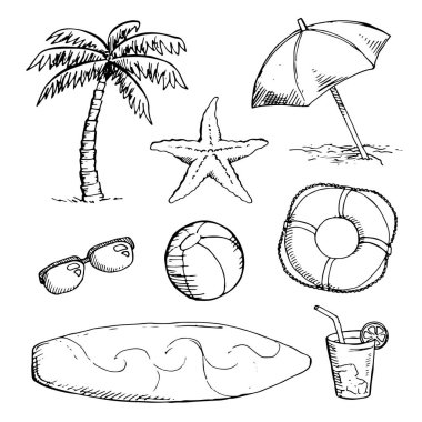 Parlak yaz dizi doodle etiket, el çizmek öğeleri