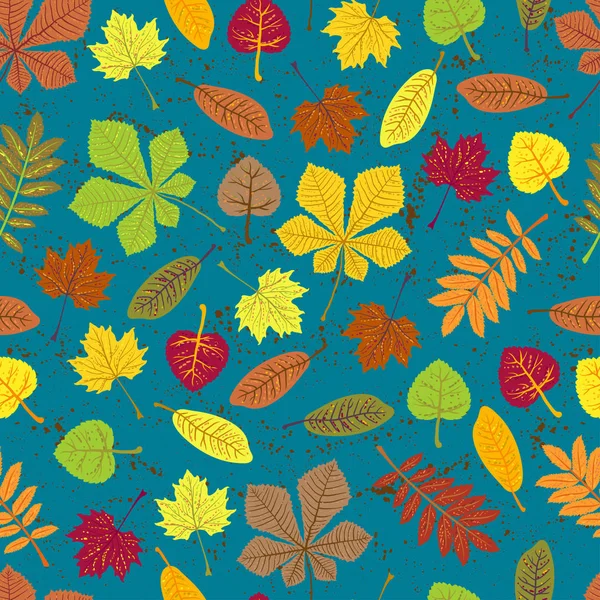 Patrón de hojas naranjas sobre fondo azul. Fondo de pantalla ECO otoño Naturaleza. Diseño BIO — Vector de stock