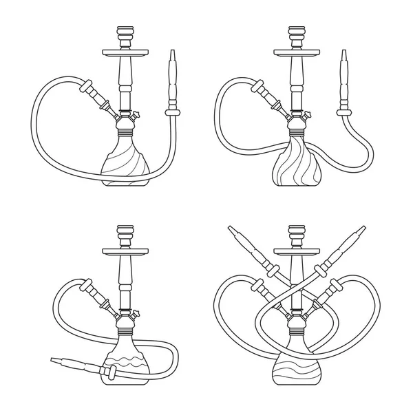 Set di icone narghilè per il fumo di tabacco in metallo con tubo lungo narghilè isolato su sfondo bianco — Vettoriale Stock