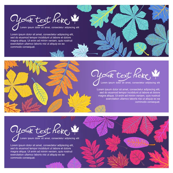 Ljusa horisontella kort med blad och plats för din text. Eco hösten natur tapet. Bio design — Stock vektor