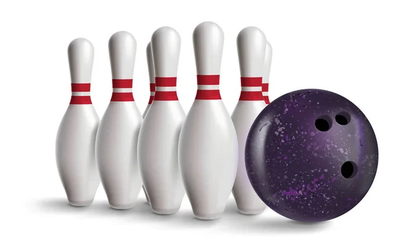 Bowlingstift mit Ball isoliert auf Weiß mit Gefälle — Stockvektor
