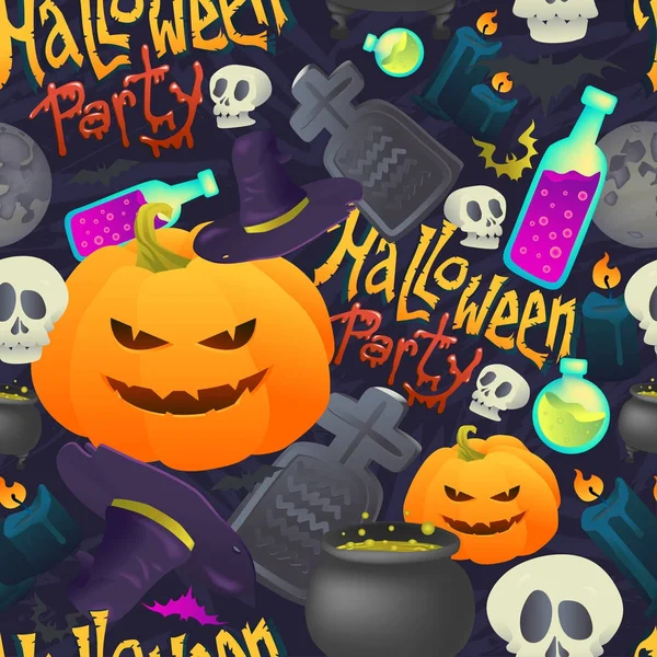 Nahtloses Halloween-Muster mit verschiedenen Elementen. Feiertage — Stockvektor