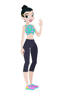 Siyah saçlı genç vektör kız. Karakter. Beyaz arka plan karşı izole. Kendi inşa etmek. Düz-stil vektör çizim karikatür