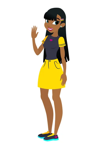 Adolescente vector chica afroamericana con el pelo negro. Carácter. Aislado sobre fondo blanco. Construye tu propio diseño. Dibujos animados ilustración vectorial de estilo plano — Archivo Imágenes Vectoriales