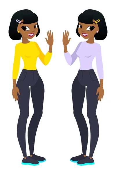 Vecteurs adolescents African American girls with black hair. caractère. Isolé sur fond blanc. Construisez votre propre design. Illustration vectorielle dessin animé de style plat — Image vectorielle