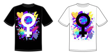 Vektör yazdırma t-shirt için parlak gurur lgbt gökkuşağı renkli kadın simgesiyle