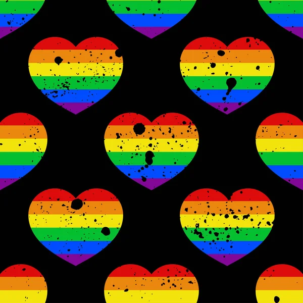 Patrón sin costura vectorial con brillante Orgullo lgbt arco iris color corazón San Valentín Día tarjeta retro — Vector de stock