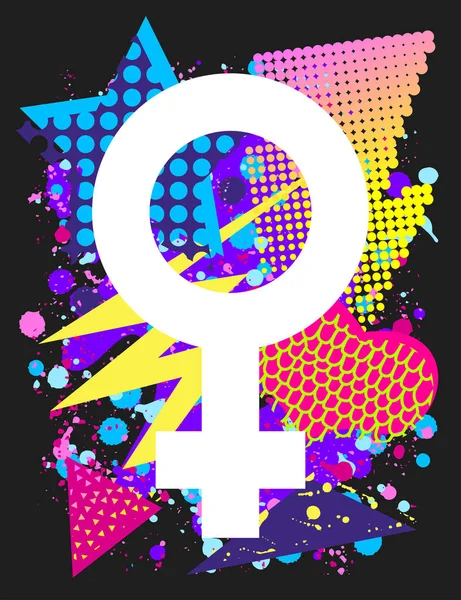 Impression vectorielle pour t-shirt avec symbole féminin brillant Pride lgbt couleur arc-en-ciel — Image vectorielle