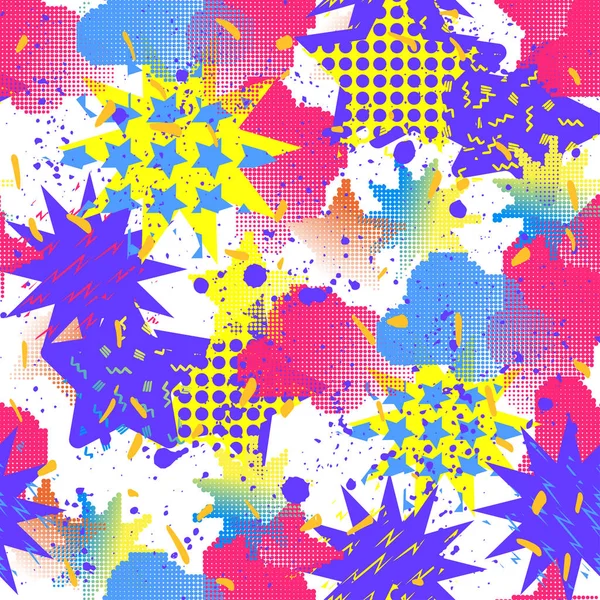 Abstract seamless vector pattern for girls, boys, clothes. Creative background with dots, geometric figures Funny wallpaper for textile and fabric. Fashion style. Colorful bright — Stock Vector