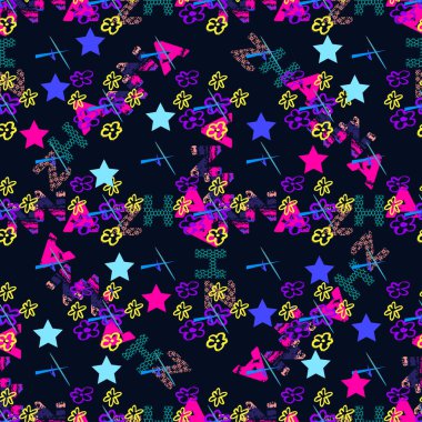 Kızlar, erkekler ve giysiler için soyut, kusursuz vektör deseni. Noktalı yaratıcı arka plan, geometrik figürler tekstil ve kumaş için komik duvar kağıtları. Moda tarzı. Renkli parlak