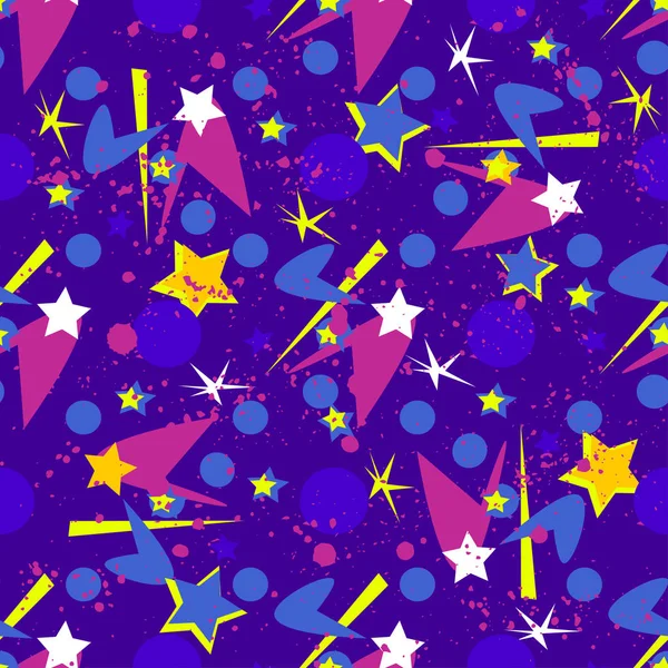 Patrón vectorial sin costura abstracto para niñas, niños, ropa. Fondo creativo con puntos, figuras geométricas Fondo de pantalla divertido para textiles y telas. Estilo de moda. Colorido brillante — Vector de stock