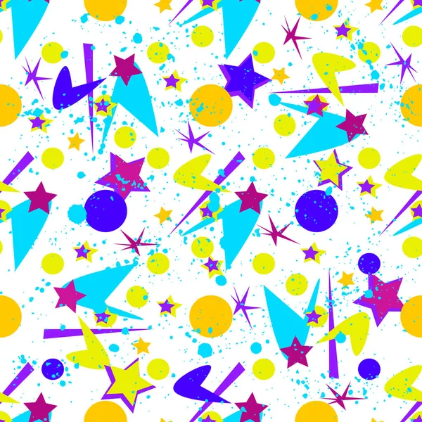 Patrón vectorial sin costura abstracto para niñas, niños, ropa. Fondo creativo con puntos, figuras geométricas Fondo de pantalla divertido para textiles y telas. Estilo de moda. Colorido brillante — Vector de stock