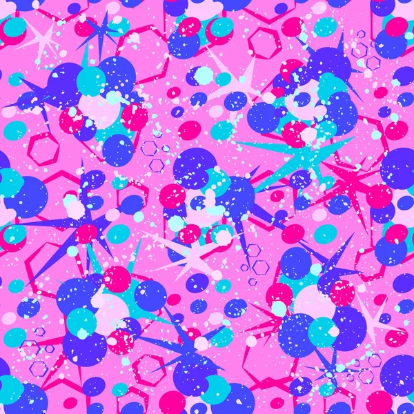 Абстрактный бесшовный векторный рисунок для девочек, мальчиков, одежды. Творческий фон с точками, геометрические фигуры Смешные обои для текстиля и ткани. Стиль моды. Красочный яркий — стоковый вектор