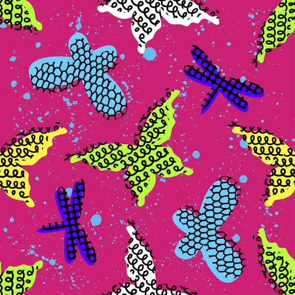 Abstract seamless pattern for girls clothes. Creative background with butterfly. Funny wallpaper for textile and fabric. Fashion style. Colorful bright