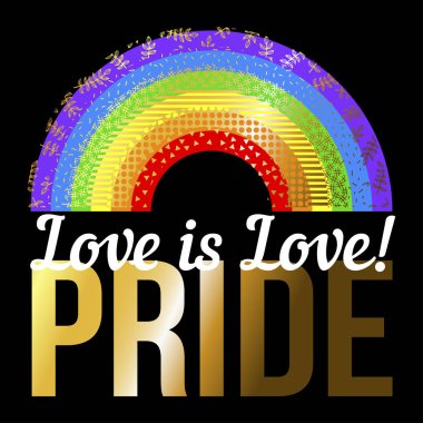 Vektör gurur lgbt parlak gökkuşağı ve metnin aşk ile t-shirt için yazdırma aşktır