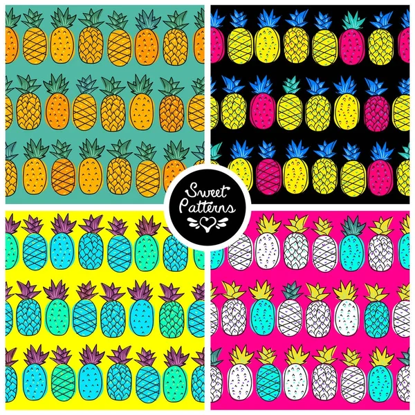 Set of seamless summer pattern with tropic pineapple For teenagers — Stock Vector