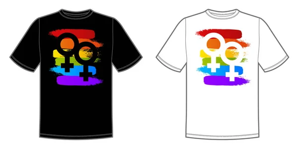 Impresión vectorial para camiseta con brillante Pride lgbt arco iris color femenino símbolo lésbico — Vector de stock