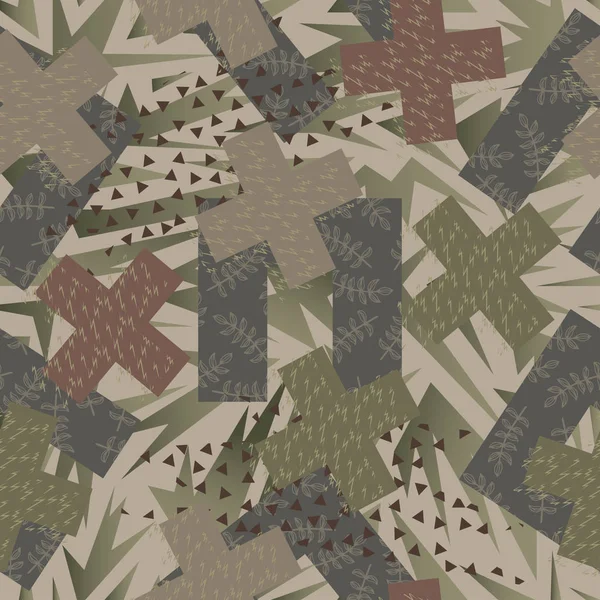 Resumen camuflaje sin costuras patrón textura militar repite ejército ropa de caza verde. Fondo de pantalla para textil y tela. Estilo de moda — Vector de stock