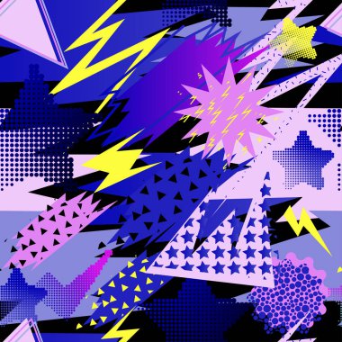 Kızlar, erkekler ve giysiler için soyut, kusursuz vektör deseni. Noktalı yaratıcı arka plan, geometrik figürler tekstil ve kumaş için komik duvar kağıtları. Moda tarzı. Renkli parlak