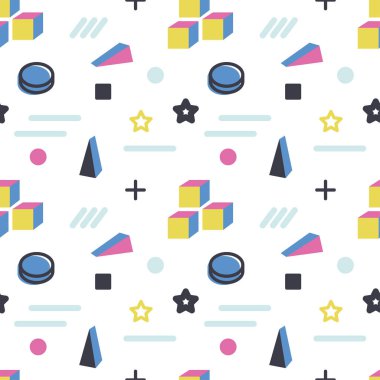 Geometrik soyut vektör arka plan renk desen. Hippi moda Memphis tarzı