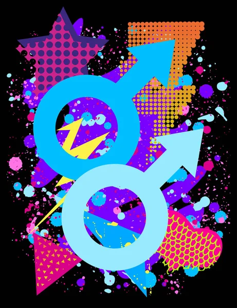 Vector print voor een t-shirt met heldere trots lgbt regenboog kleur mannelijke symbool — Stockvector