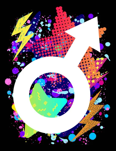Impression vectorielle pour t-shirt avec symbole masculin brillant Pride lgbt couleur arc-en-ciel — Image vectorielle