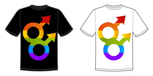 Impresión vectorial para camiseta con brillante Pride lgbt arco iris color símbolo masculino — Vector de stock