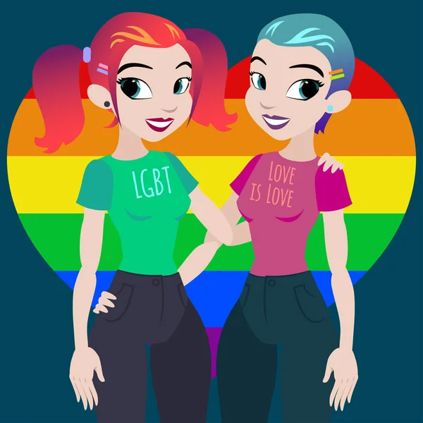 Vektör kız arkadaş ya da lgbt gökkuşağı renkli gurur lezbiyenle — Stok Vektör
