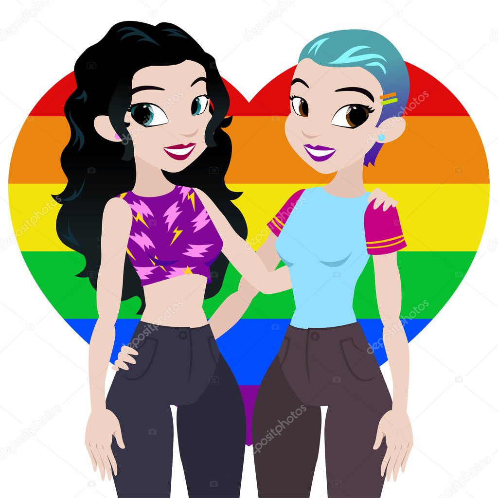 Vector girls friend or lesbian Pride with lgbt rainbow color