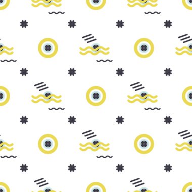 Kızlar, erkekler ve giysiler için soyut, kusursuz vektör deseni. Noktalı yaratıcı arka plan, geometrik figürler tekstil ve kumaş için komik duvar kağıtları. Moda tarzı. Renkli parlak