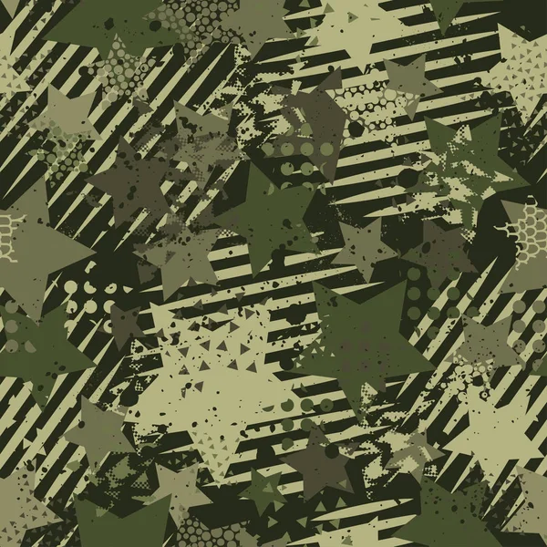 Abstrato camuflagem sem costura padrão textura militar repete exército verde roupas de caça. Papel de parede para têxteis e tecidos. Estilo de moda —  Vetores de Stock