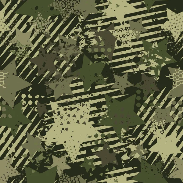 Resumen camuflaje sin costuras patrón textura militar repite ejército ropa de caza verde. Fondo de pantalla para textil y tela. Estilo de moda — Vector de stock