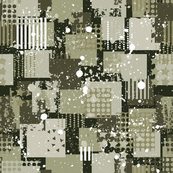 Abstrato camuflagem sem costura padrão textura militar repete exército verde roupas de caça. Papel de parede para têxteis e tecidos. Estilo de moda —  Vetores de Stock