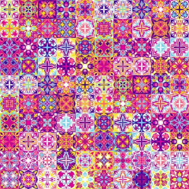 Vintage parlak sorunsuz karmaşık döşeme deseni TEKSTIL veya iç tasarım için. Seramik boya kat, süsleme koleksiyonu Patchwork arka plan