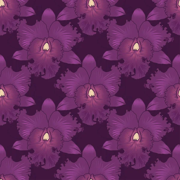 Motif floral sans couture orchidées fleur avec Countur — Image vectorielle