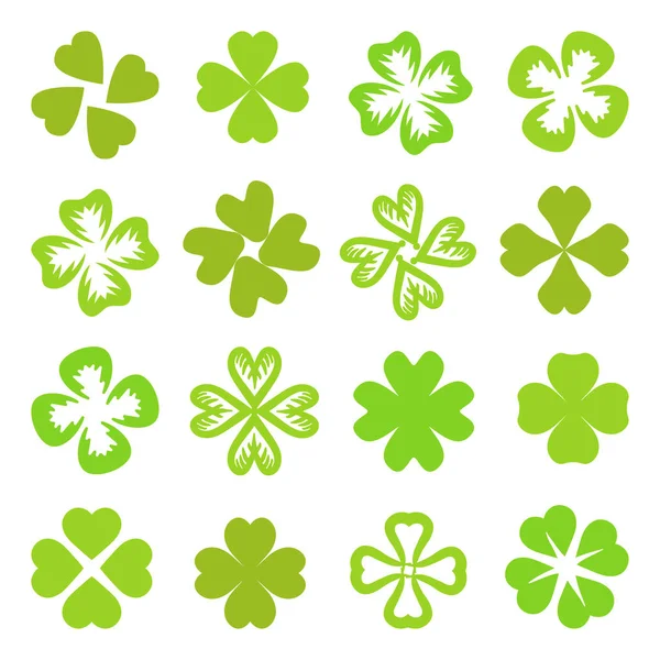 Set, colección de diseño de silueta hojas de trébol verde, trébol. Símbolo del Día de San Patricio — Vector de stock