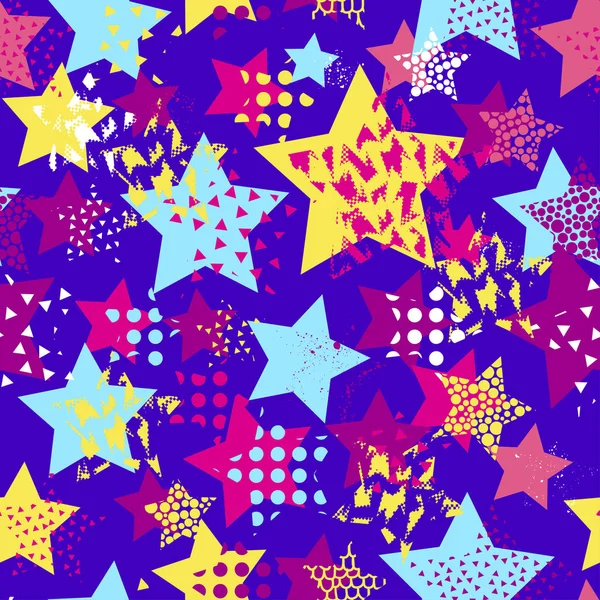 Patrón vectorial sin costura abstracto para niñas, niños, ropa. Fondo creativo con puntos, figuras geométricas Fondo de pantalla divertido para textiles y telas. Estilo de moda. Colorido brillante — Vector de stock