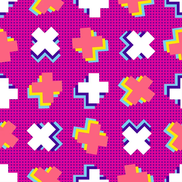 Abstraktní vzor bezešvé vektorové memphis pro dívky, chlapci, oblečení. Tvůrčí pozadí s tečkami, geometrické údaje Funny wallpaper pro textilie a tkaniny. Módní styl. Světlé barevné — Stockový vektor