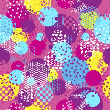 Kızlar, erkekler ve giysiler için soyut, kusursuz vektör deseni. Noktalı yaratıcı arka plan, geometrik figürler tekstil ve kumaş için komik duvar kağıtları. Moda tarzı. Renkli parlak