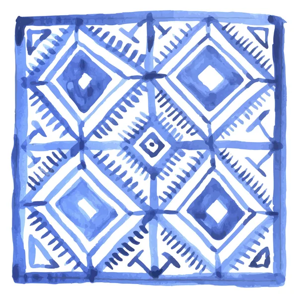正方形のタイルの白、スタイル アラベスク gzhel の青の要素 — ストックベクタ