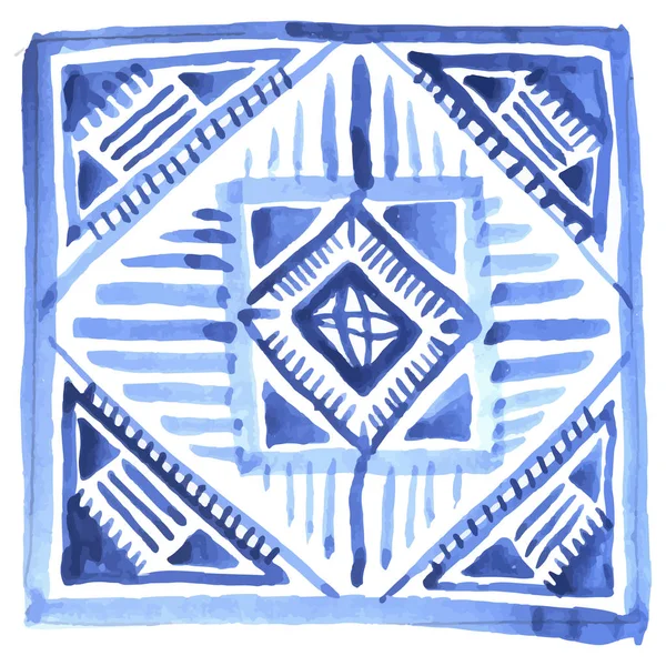 Vierkante element blauw op wit, stijl arabesque gzhel voor tegels — Stockvector