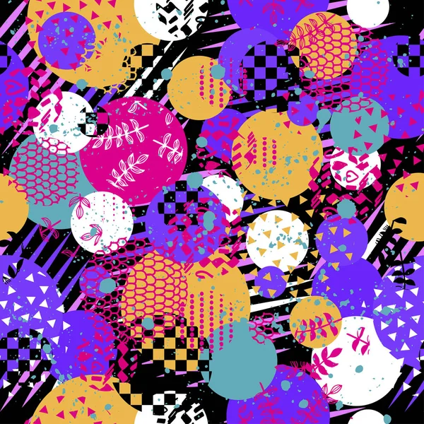 Patrón vectorial sin costura abstracto para niñas, niños, ropa. Fondo creativo con puntos, figuras geométricas Fondo de pantalla divertido para textiles y telas. Estilo de moda. Colorido brillante — Archivo Imágenes Vectoriales