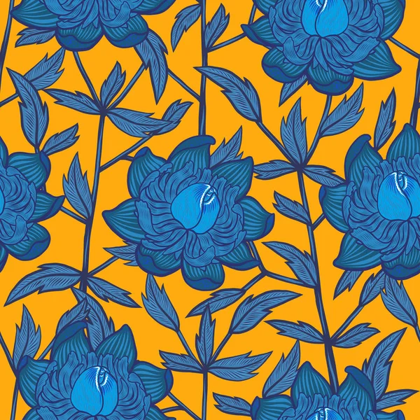 Patrón floral abstracto sin costuras con flores azules para el diseño textil o de interiores — Vector de stock