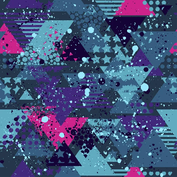 Abstract seamless vector pattern for girls, boys, clothes. Creative background with dots, geometric figures triangle Funny wallpaper for textile and fabric. Fashion style. Colorful bright — Stock Vector